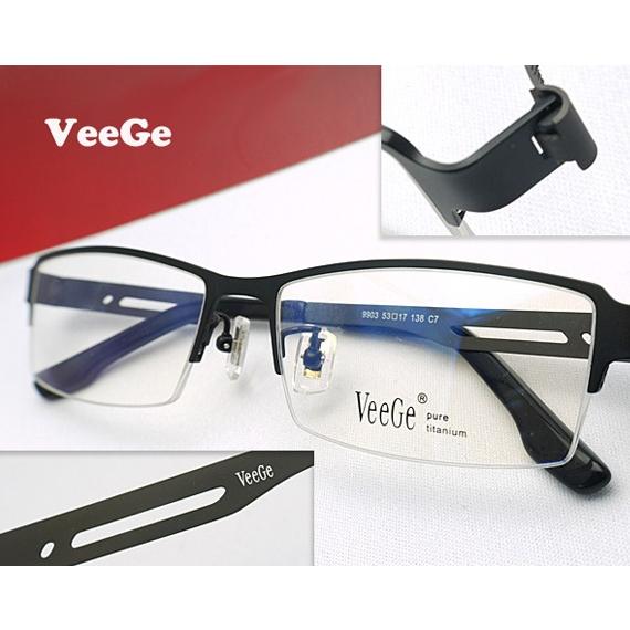 メガネ 度付 VeeGe Eyewear Black 純チタン素材 ハーフリムフレーム