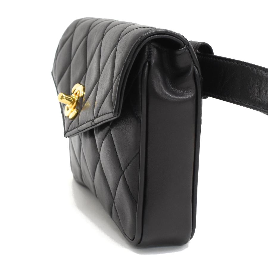 マトラッセ 新品同様 シャネル ウエストバッグ ラムスキン ブラック