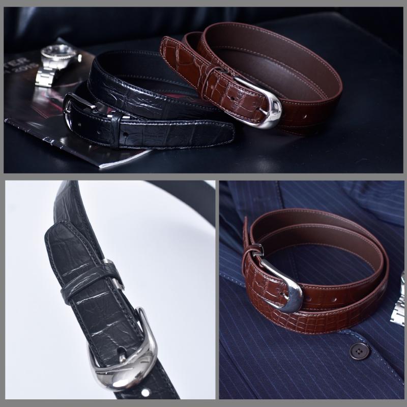 MGSABLE メンズ ベルト クロコダイル 本革 ワニ革 レザーベルト 細め