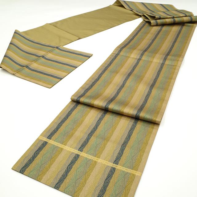 袋帯 龍村晋 傳匠名錦 全通 名物金剛金襴錦 工芸帯 多色 縞 金糸