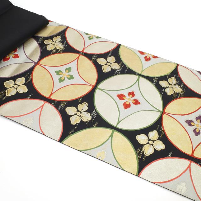 袋帯 京都 西陣 となみ織物 となみ帯 正絹 本金箔 織文唐織 花七宝 金