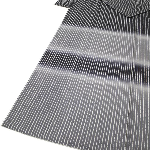 本場大島紬 訪問着 着物 正絹 染大島 濃グレー 段ぼかし カジュアル