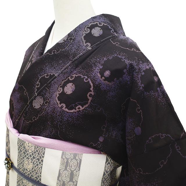 本場大島紬 着物 未使用 正絹 泥染め 9マルキ 黒こげ茶 カジュアル