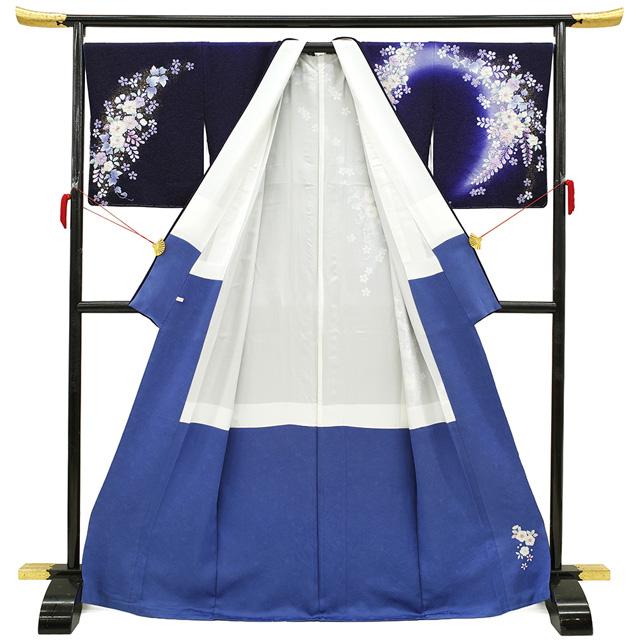 訪問着 着物 正絹 桐屋 翠山工房 徳永正峰 十日町 濃紺藍 辻が花 絞り