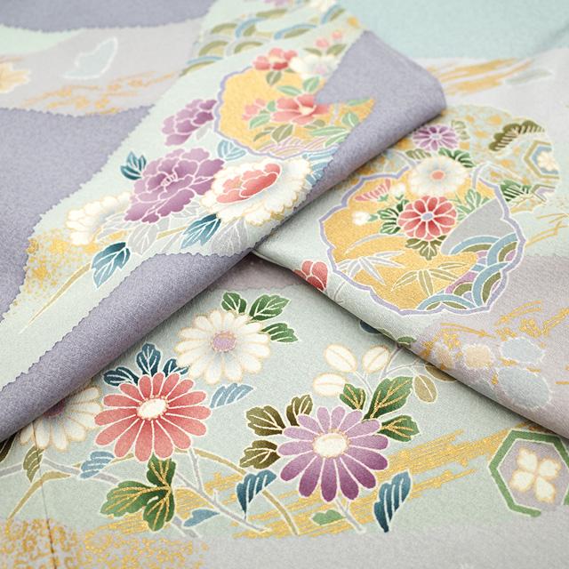 訪問着 着物 正絹 袷 金駒刺繍 金彩 染め分け地 四季の花 春 秋 冬