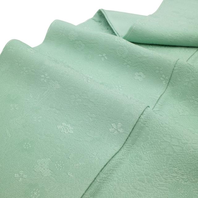 色無地 着物 未使用 正絹 袷 薄緑 地紋 花 一つ紋 セミフォーマル 新古