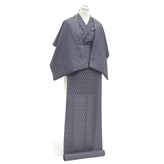 御召 着物 着尺 反物 正絹 京都 西陣 お召 先染め 織り柄 濃グレー