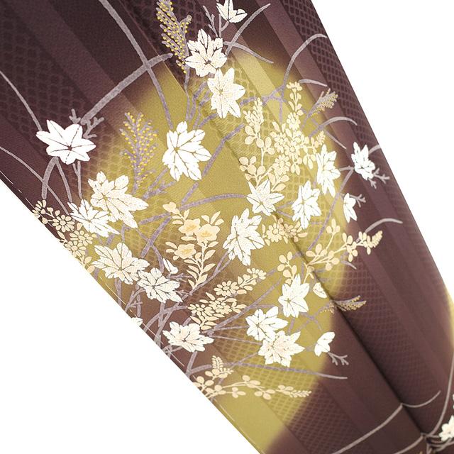 訪問着 袷 着物 正絹 濃紫 三日月 すすき 楓 フォーマル 新古品 仕立て