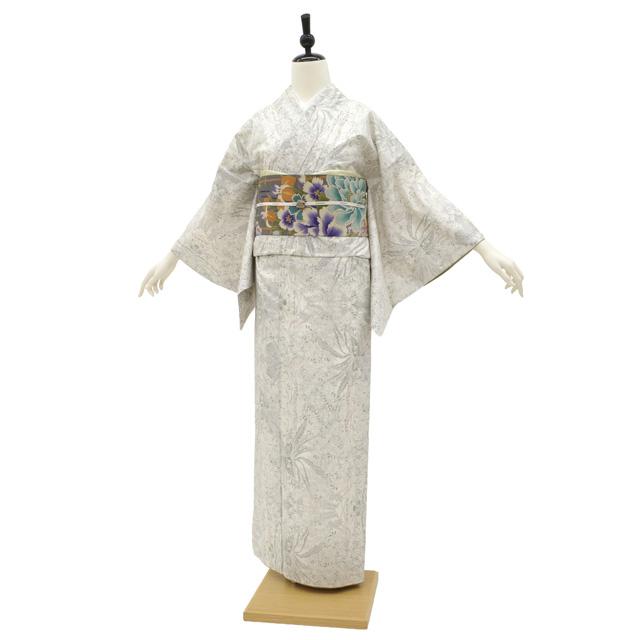 本場大島紬 着物 未使用 正絹 白大島 白泥染 大島紬 12マルキ 草花