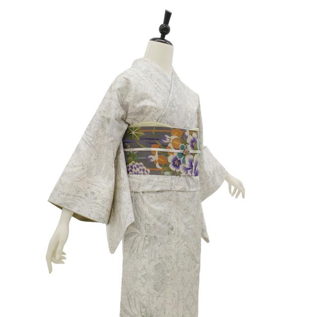 本場大島紬 着物 未使用 正絹 白大島 白泥染 大島紬 12マルキ 草花