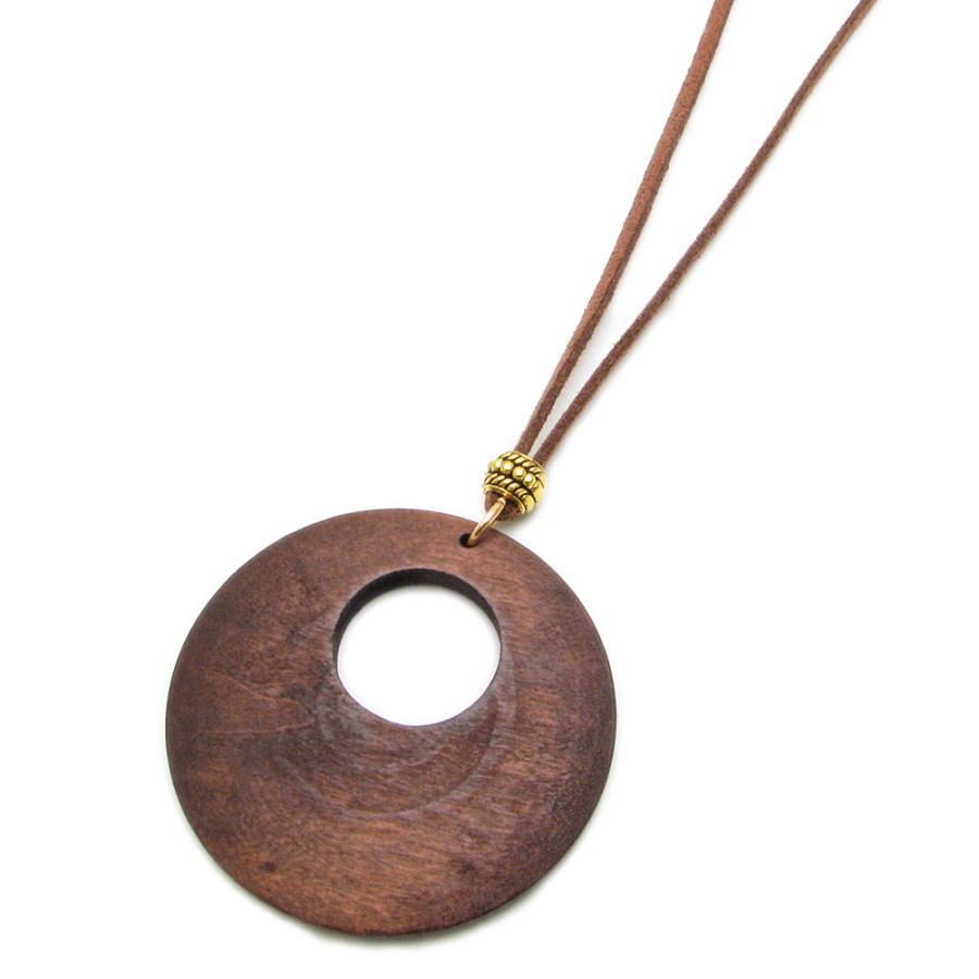 ブラウンレザー風ネックレス 幾何学デザイン ブラウンレザー風