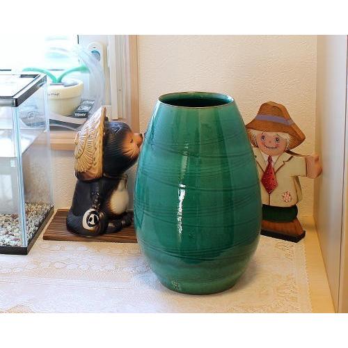 在庫数限り 信楽焼 花瓶 緑ガラス 流し長 8号 おしゃれ 一輪挿し