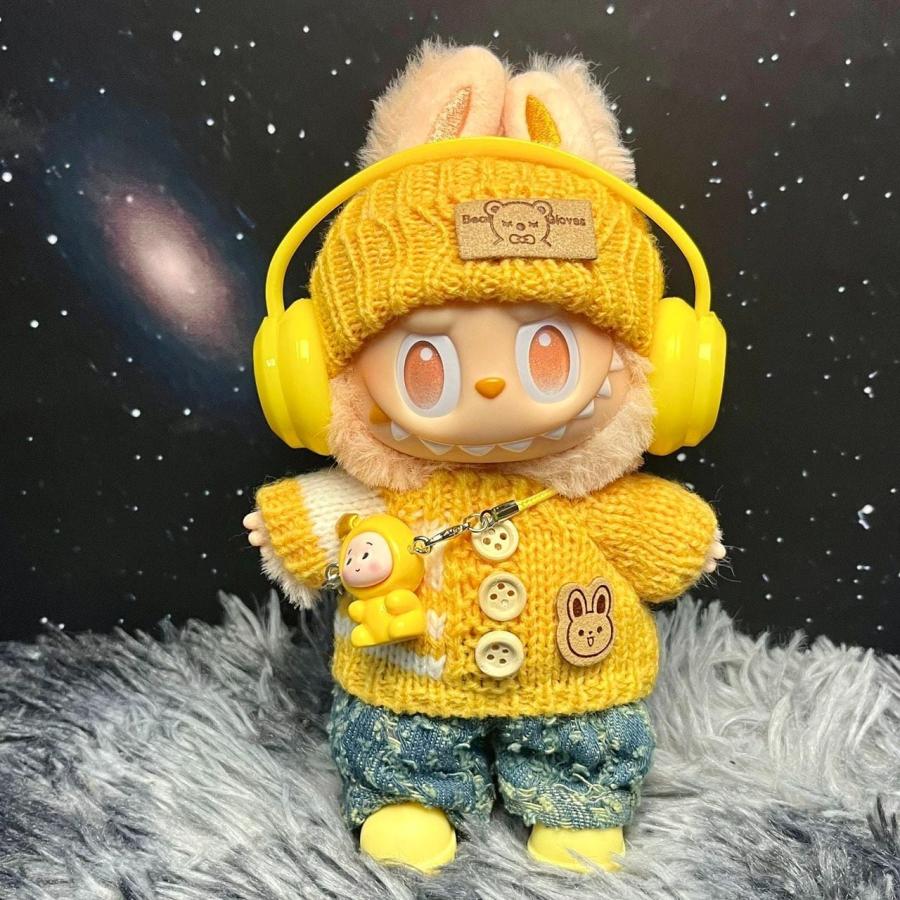 ラブブ服 LABUBU ぬい服 17cm ニット セーター リボン ヘッドフォン
