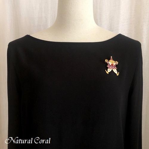 赤珊瑚 あかさんご ブローチ 玉 ピエロ 紫色 ナチュラルコーラル