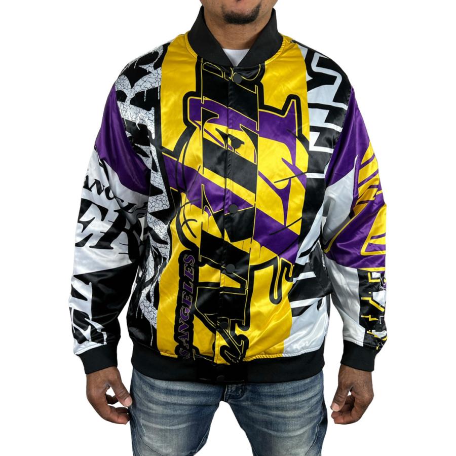 レイカーズ サテン ジャケット スタジャン LAKERS 黄色 イエロー 紫
