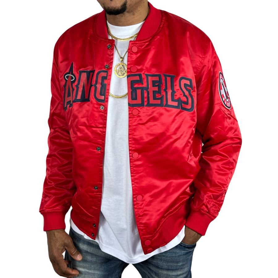 エンゼルス サテン ジャケット スタジャン ANGELS 赤 レッド MLB プロ