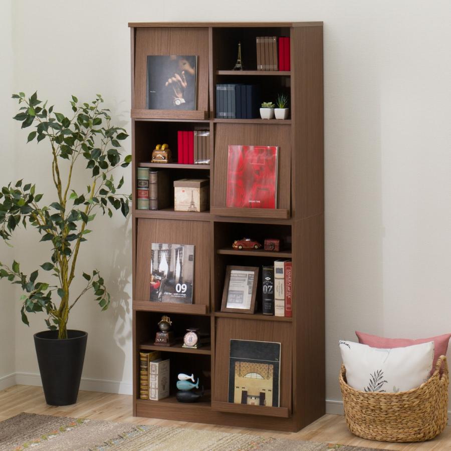 ニトリ（NITORI） フラップ扉 本棚(ビブリオOP80 MBR) 書棚 ラック