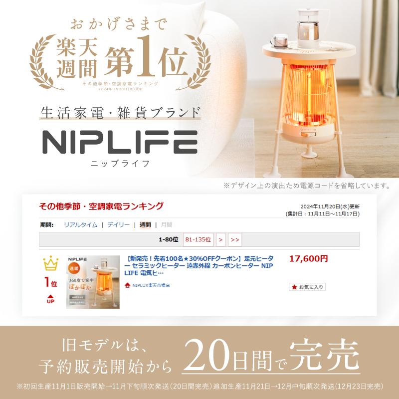 NIPLIFE 【1年保証付き】電気ヒーターNUKUREA ヌクレア 暖房器具 遠