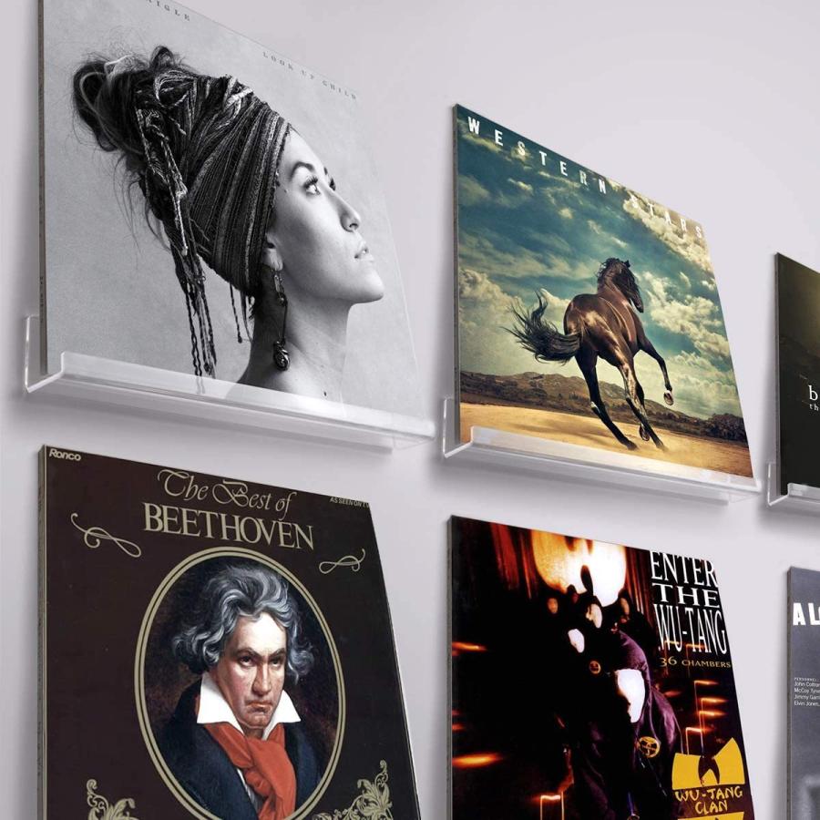 NIUBEE 透明 レコードラック アクリル製 レコード壁掛け棚 「2個セット