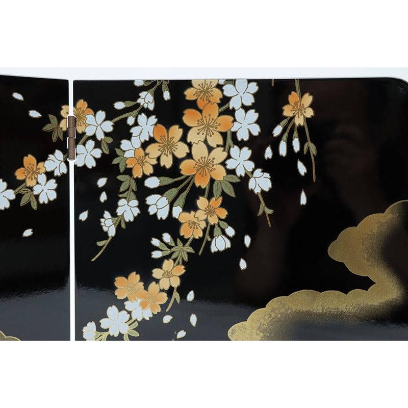 アウトレット品 雛人形 三月屏風 屏風のみ 10号 44A-312(黒)雲に桜 二