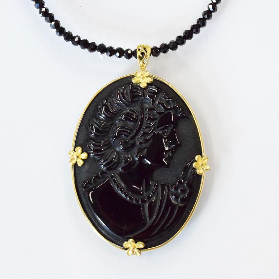 カメオ ネックレス 50代 60代 70代 18金 オニキス ペンダント おしゃれ