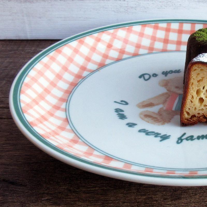 大皿 丸皿 プレート 食器 クマ ギンガムチェック くま柄 韓国食器風