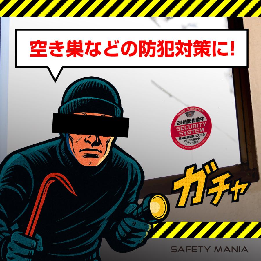 防犯ステッカー 4言語対応 レッド 2枚 丸型7cm 24時間作動中 抑止力 窓