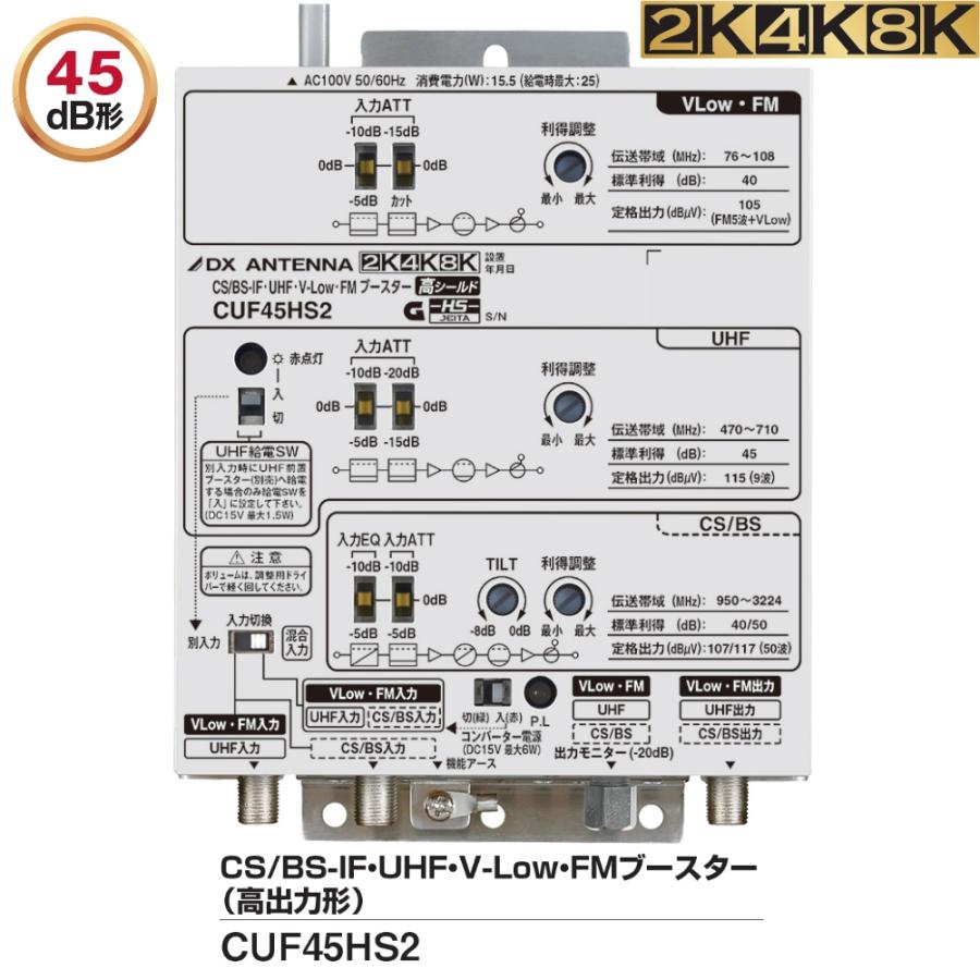 DXアンテナ 共同受信用 UHF・FM・BS(CS)ブースター4K・8K対応 45dB型