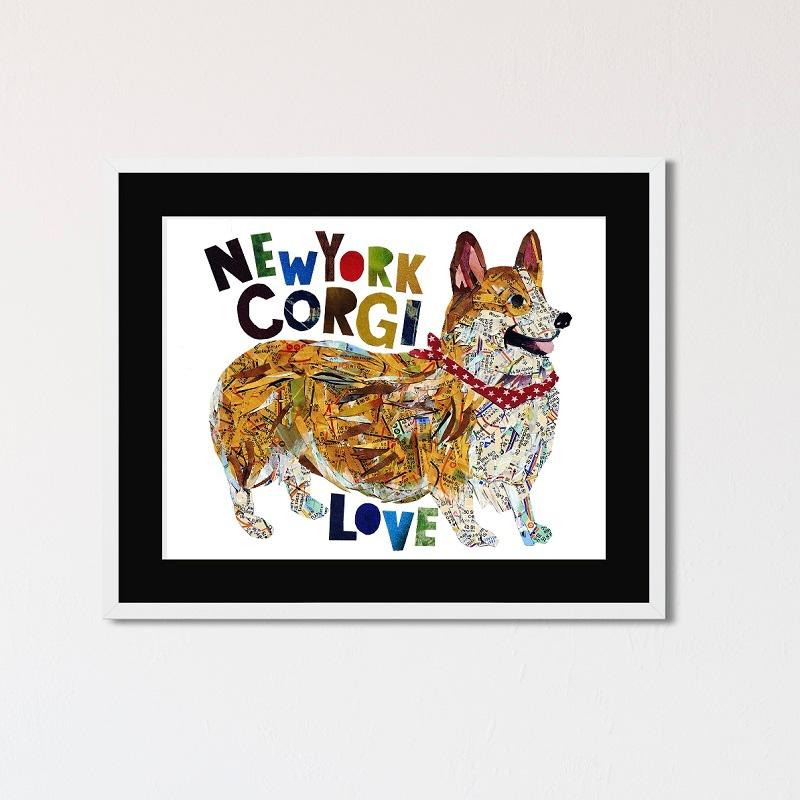 アートプリントA4サイズ コーギー アート A4 切り絵 貼り絵 おしゃれ