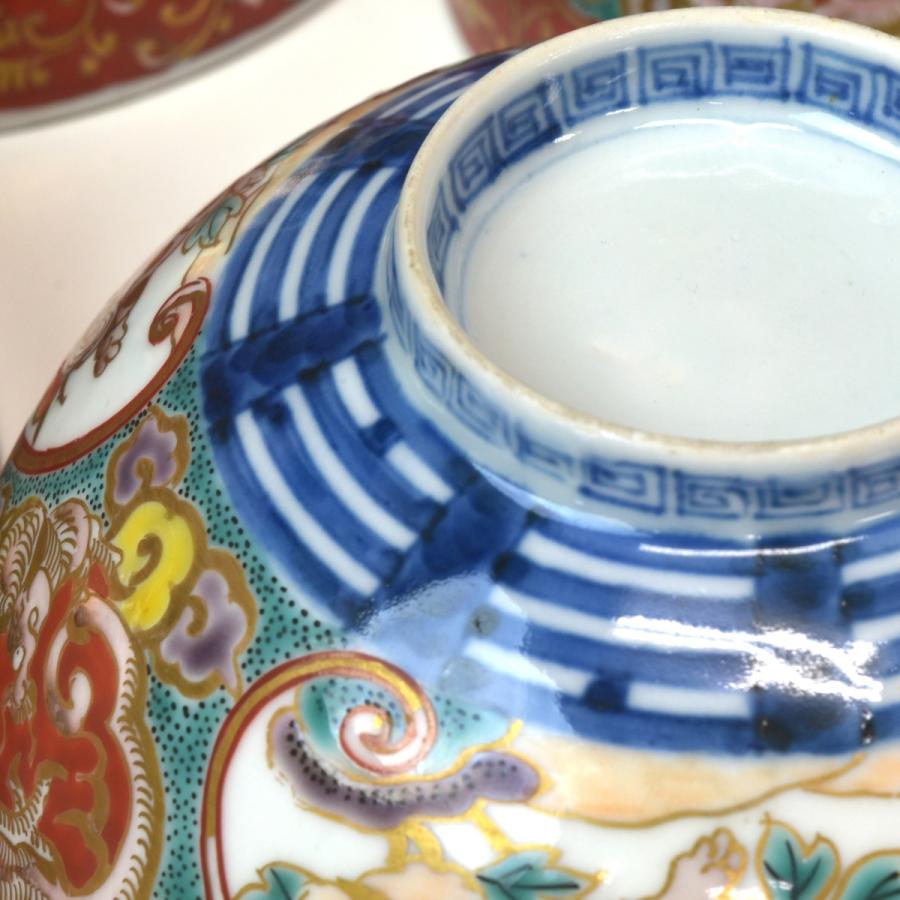 趣楽】 明治時代 古伊万里細密絵付け蓋茶碗 八客 高級和食器 本物保証