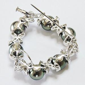 ブローチ パールブローチ k18 ホワイトゴールド ダイヤモンド ブラック