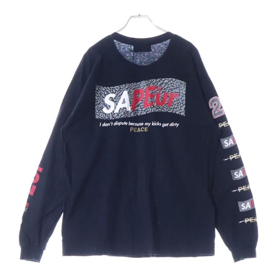 SAPEur サプール 両面ロゴプリント クルーネック長袖Tシャツ
