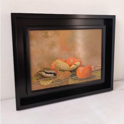 阪本修次「柿」 油絵 額縁外寸 45.0x36.0x4.5cm 絵 33.3x24.2cm F4