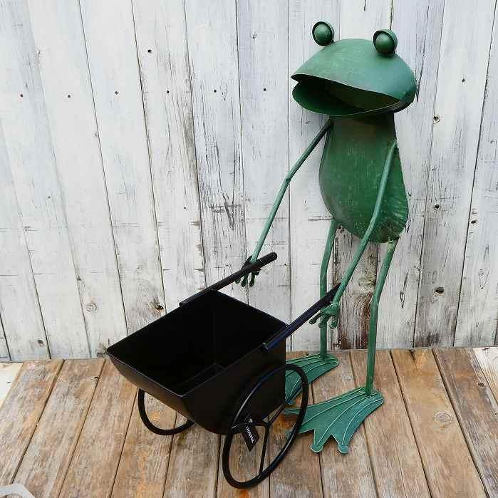 ジャンボフロッグカート ブリキ カエル 蛙 オブジェ 玄関 花台 No