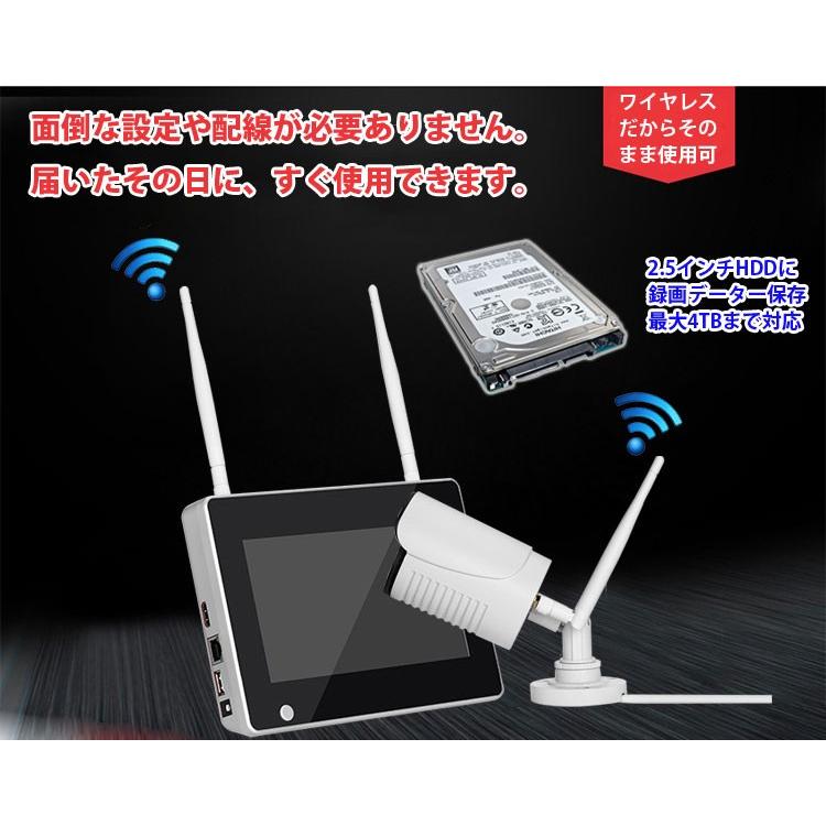 7インチモニター無線防犯カメラセット 130万画素 高画質 無線NVR と