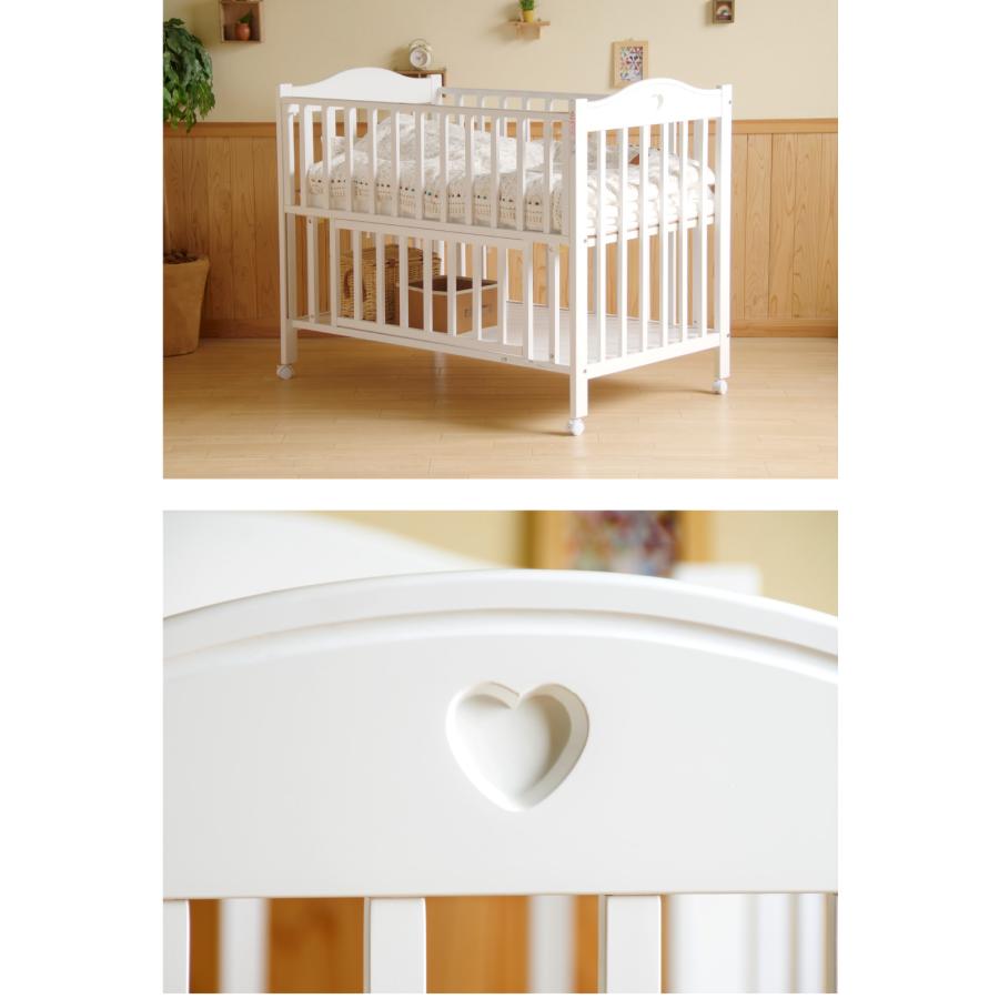 石崎家具 日本製「ベビーベッド NEWプロヴァンス（WH）ホワイト」 ハイ