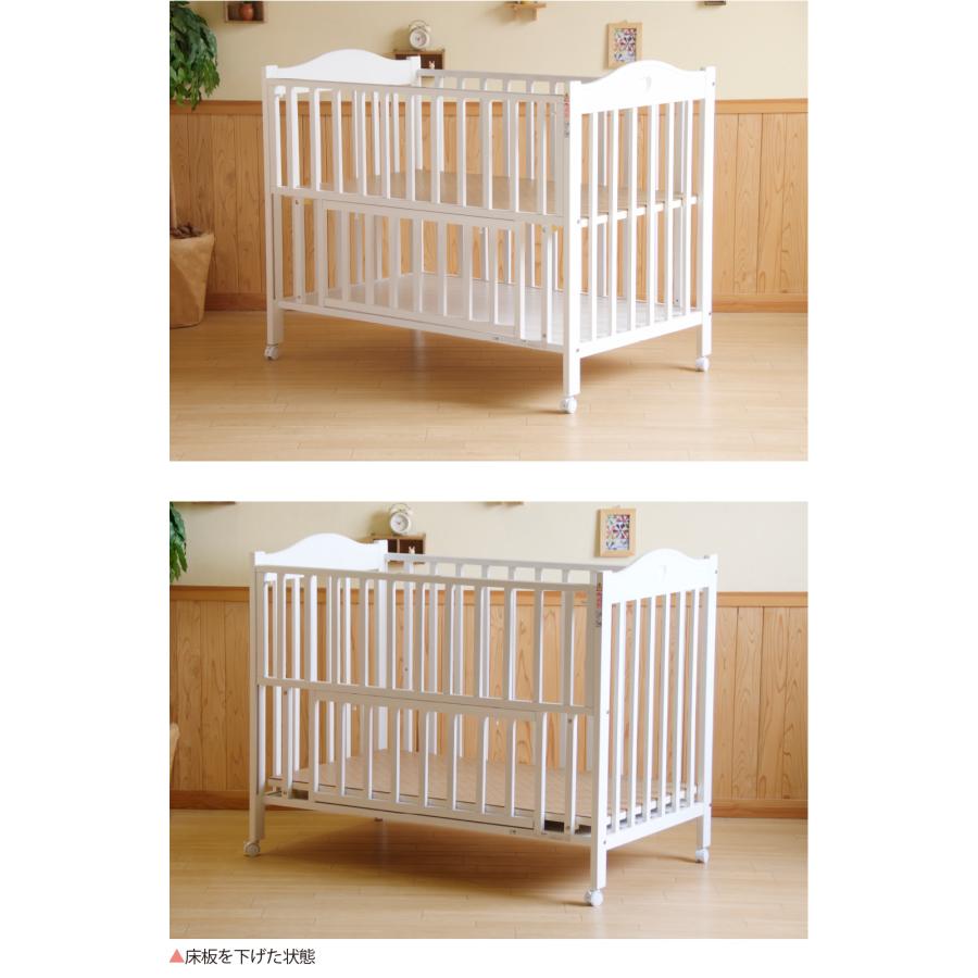 石崎家具 日本製「ベビーベッド NEWプロヴァンス（WH）ホワイト」 ハイ