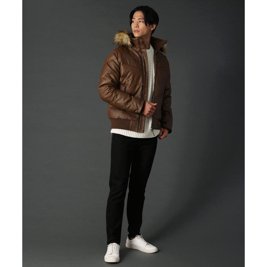 SPU（スプ） ダウンジャケット メンズ 合皮フェイクファー バイカー