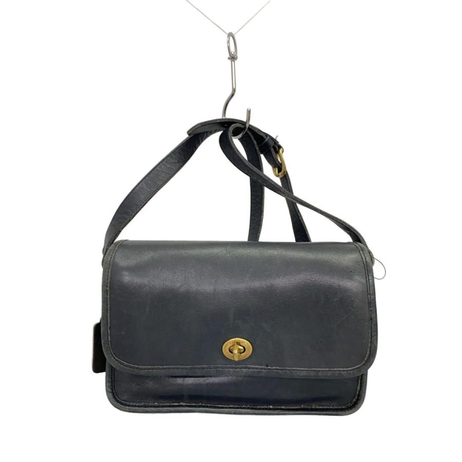 COACH◇オールドコーチ/ターンロックショルダーバッグ/レザー/BLK/9004