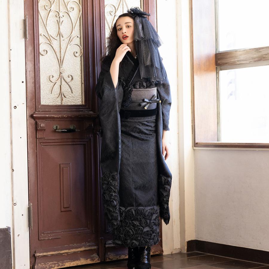 新作】振袖フルセット/GF-66/ラフィネモカ/ローゼフルール/黒/振袖