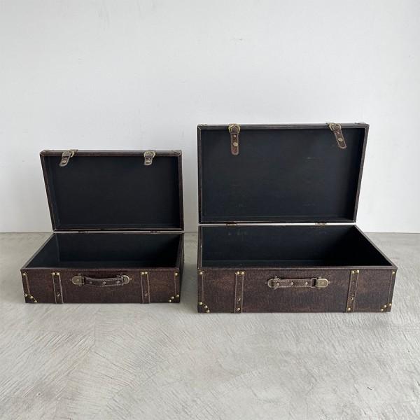 ラージ バックルボタン レザー トランクボックス トランクケース 2個