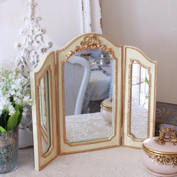 ドレッサーミラー スタンドミラー 三面鏡 ミラー ベルサイユ リボン