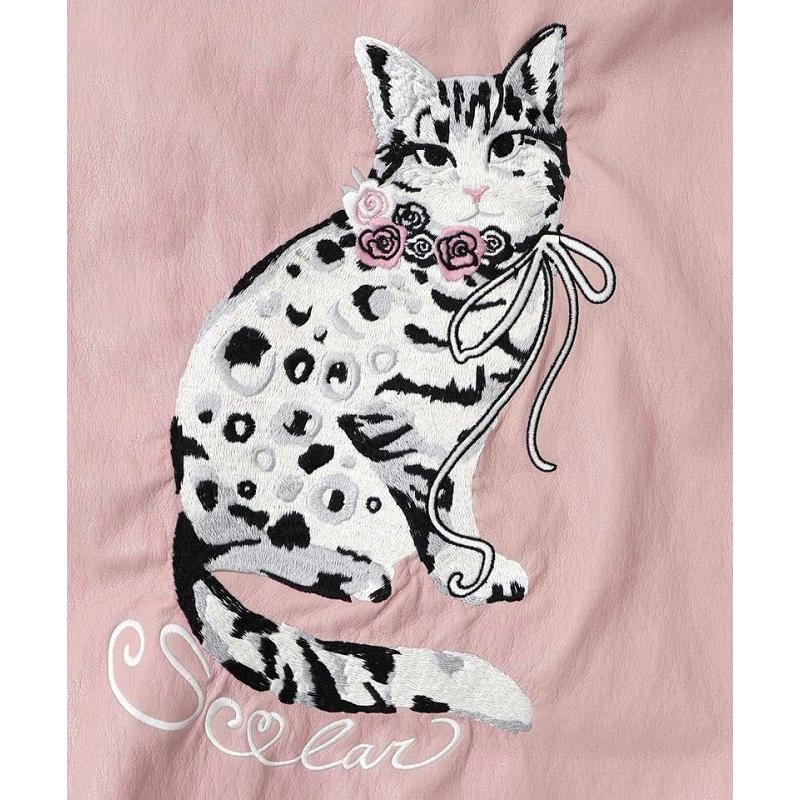 ScoLar（スカラー） ブルゾン 153771 ネコ刺繍フェイクレザー×裏地