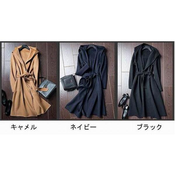 上品ロングコート フード付き ウール リバーコート ダブルフェイス