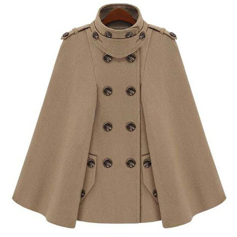 ポンチョコート マント ケープ ダブル ハーフコート ウール キャメル
