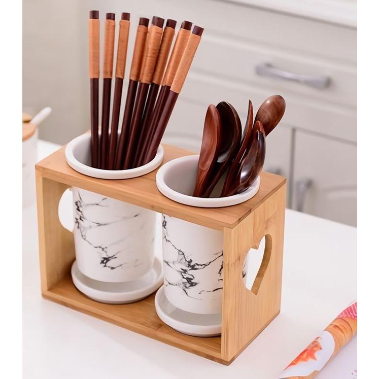 plusnao（プラスナオ） 箸立て 箸入れ カトラリースタンド 陶器製 木製