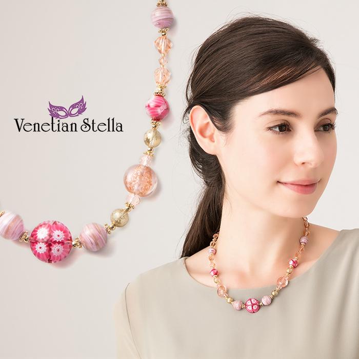 ネックレス ショート ヴェネチアン ベネチアン グラス ガラス 花模様