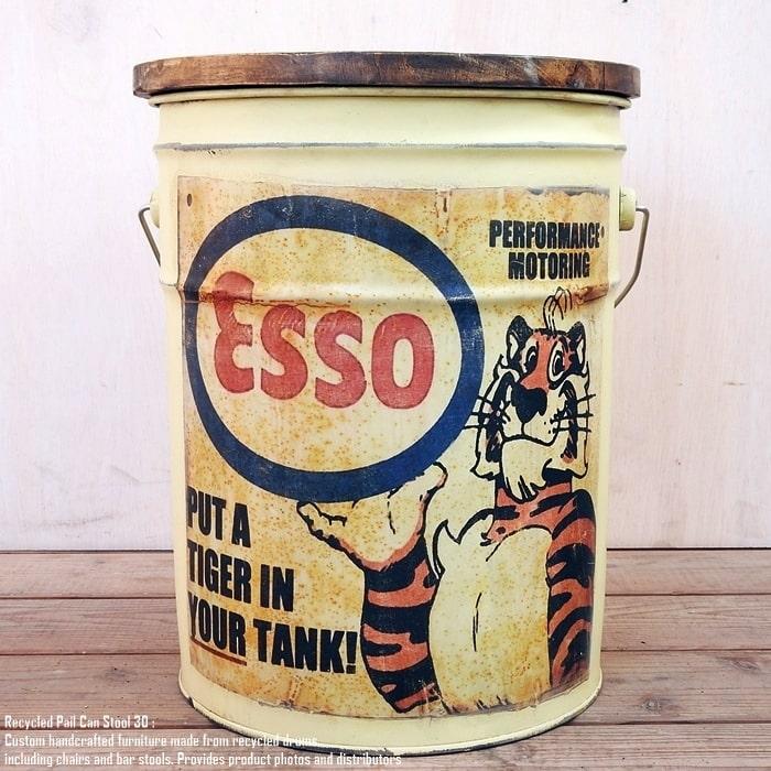 ペール缶スツール Esso [エッソ] 収納付き椅子 リメイク家具 オイル缶