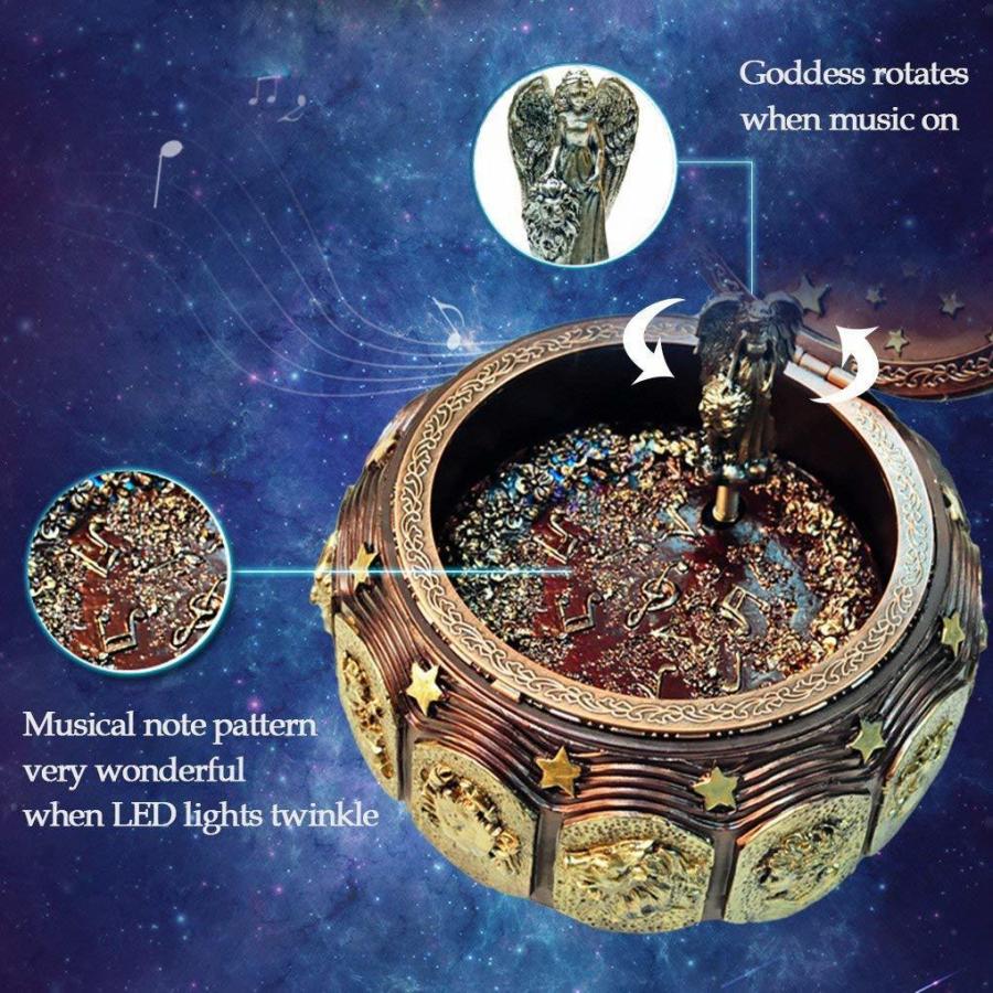 LEDライトがきらめく、12座の星座の女神が回転する、ビンテージ風