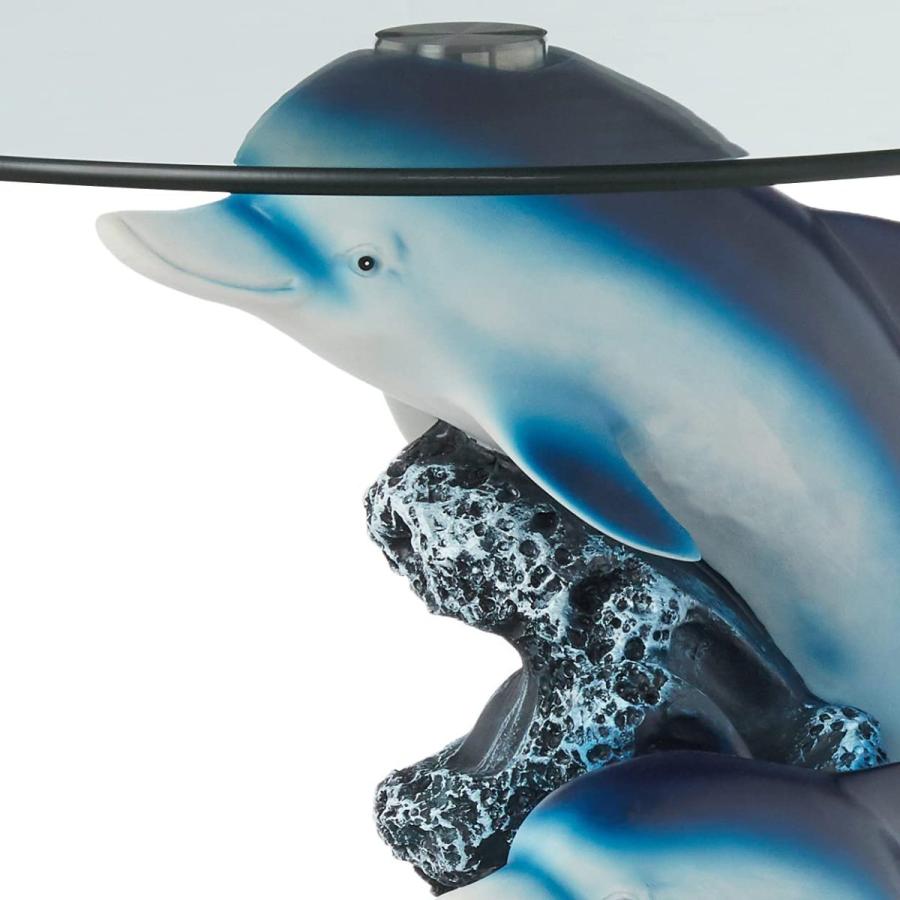 動物 イルカ が、彫刻台座になった、ガラストップ・テーブル-彫像